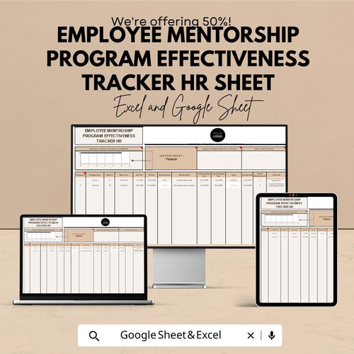 Employee Mentorship Program Effectiveness Tracker HR | Google Sheet | Track Mentorship Progress & Results | HR Tool for Employee Development