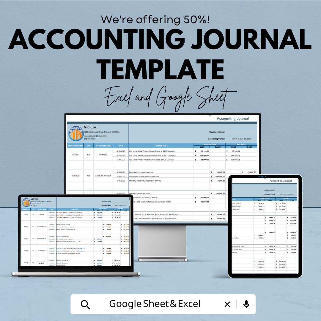 Accounting Journal Template | Bookkeeping Journal Sheet | Debit Credit Tracker | Business Accounting Spreadsheet