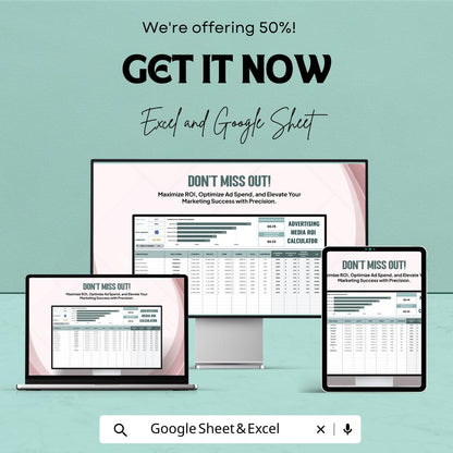 Advertising Media ROI Calculator Template | Excel & Google Sheets | Marketing ROI Calculator | Ad Performance Analysis Worksheet |