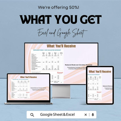 Restaurant Break Even Calculator | Food Business Financial Planner | Profit Analysis Spreadsheet | Cost & Revenue Tracker