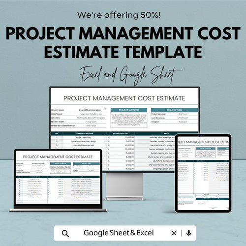 Project Cost Estimate Template | Project Budget Planner Spreadsheet | Cost Estimation Sheet | Excel & Google Sheets | Project Management