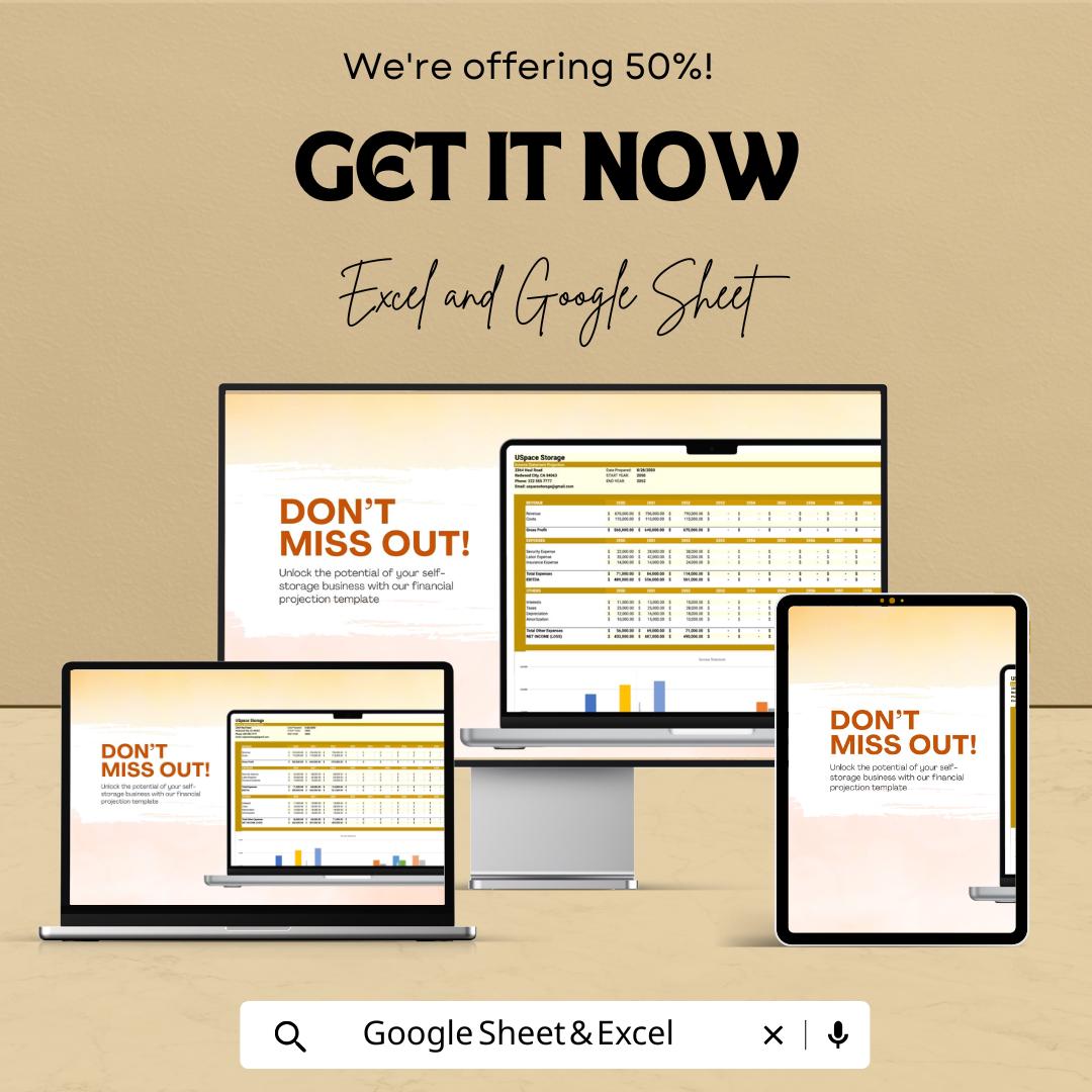 Self Storage Unit Financial Projection Template | Storage Business Forecast | Revenue & Expense Model | Financial Planning Spreadsheet