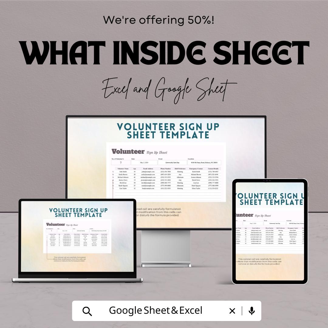 Volunteer Sign-Up Sheet | Event Registration Template | Track Volunteers and Hours | Excel & Google Sheets | Instant Download