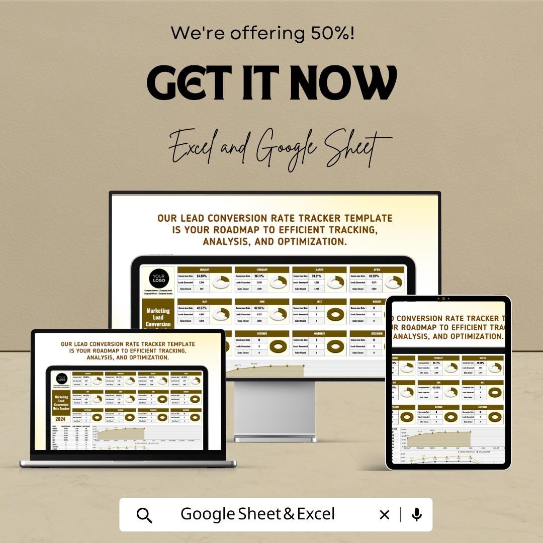 Marketing Lead Conversion Rate Tracker Sheet | Excel & Google Sheets | Lead Metrics Dashboard | CRM Analytics Template