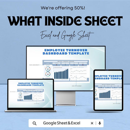 Employee Turnover Dashboard | Google Sheet for HR Analytics | Track Employee Retention & Metrics | Real-Time Employee Data Analysis |