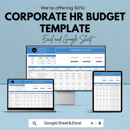 Corporate HR Budget Template, HR Budget Spreadsheet, Employee Cost Planner, HR Financial Tracker, Google Sheets Excel, Workforce Budget Tool