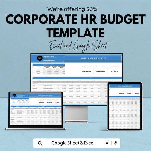 Corporate HR Budget Template, HR Budget Spreadsheet, Employee Cost Planner, HR Financial Tracker, Google Sheets Excel, Workforce Budget Tool