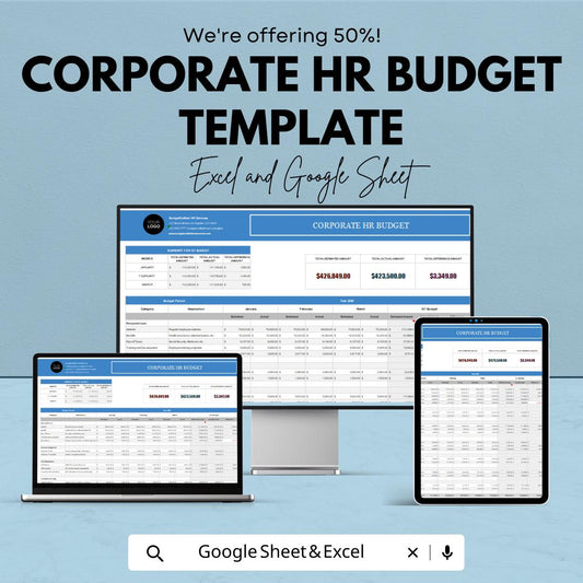 Corporate HR Budget Template, HR Budget Spreadsheet, Employee Cost Planner, HR Financial Tracker, Google Sheets Excel, Workforce Budget Tool