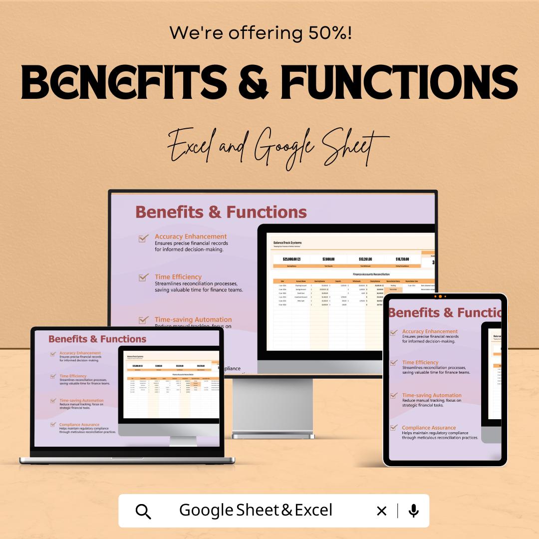 Finance Accounts Reconciliation Template | Account Balance Tracker | Financial Statement Matching |  Accounting Spreadsheet
