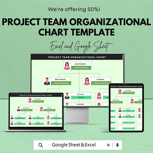 Project Team Organizational Chart Template | Org Chart Spreadsheet | Team Structure Diagram | Project Management Template |
