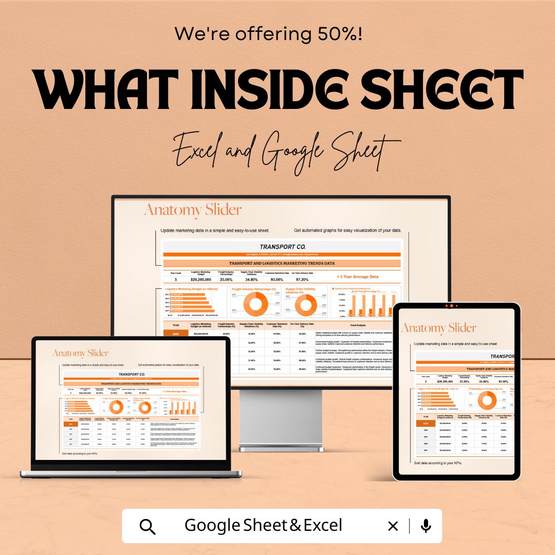 Transport and Logistics Marketing Trends Data Template | KPI Analytics Spreadsheet | Business Reporting Template
