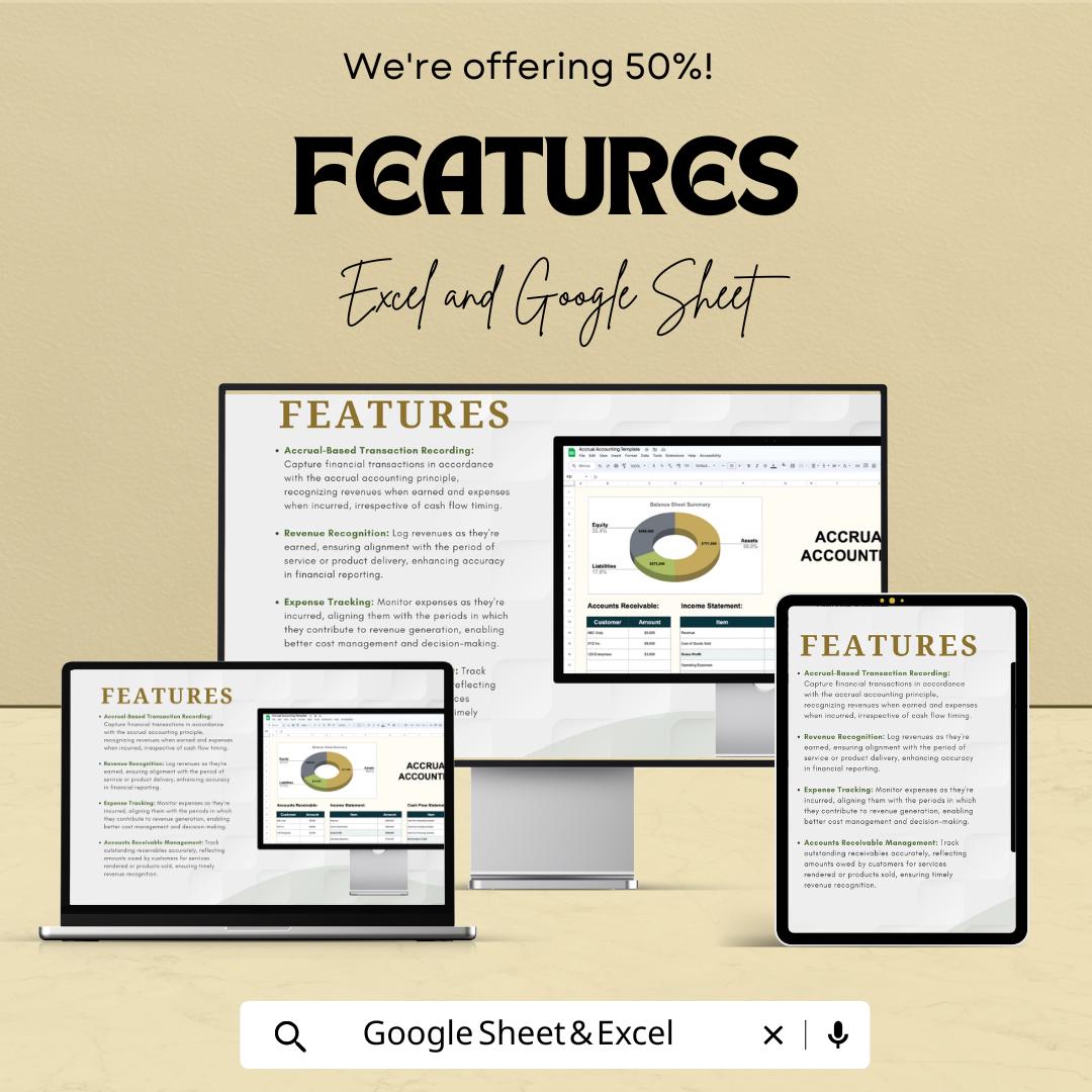 Accrual Accounting Template | Balance Sheet & Income Statement Dashboard | Financial Reporting Spreadsheet | Excel and Google Sheets