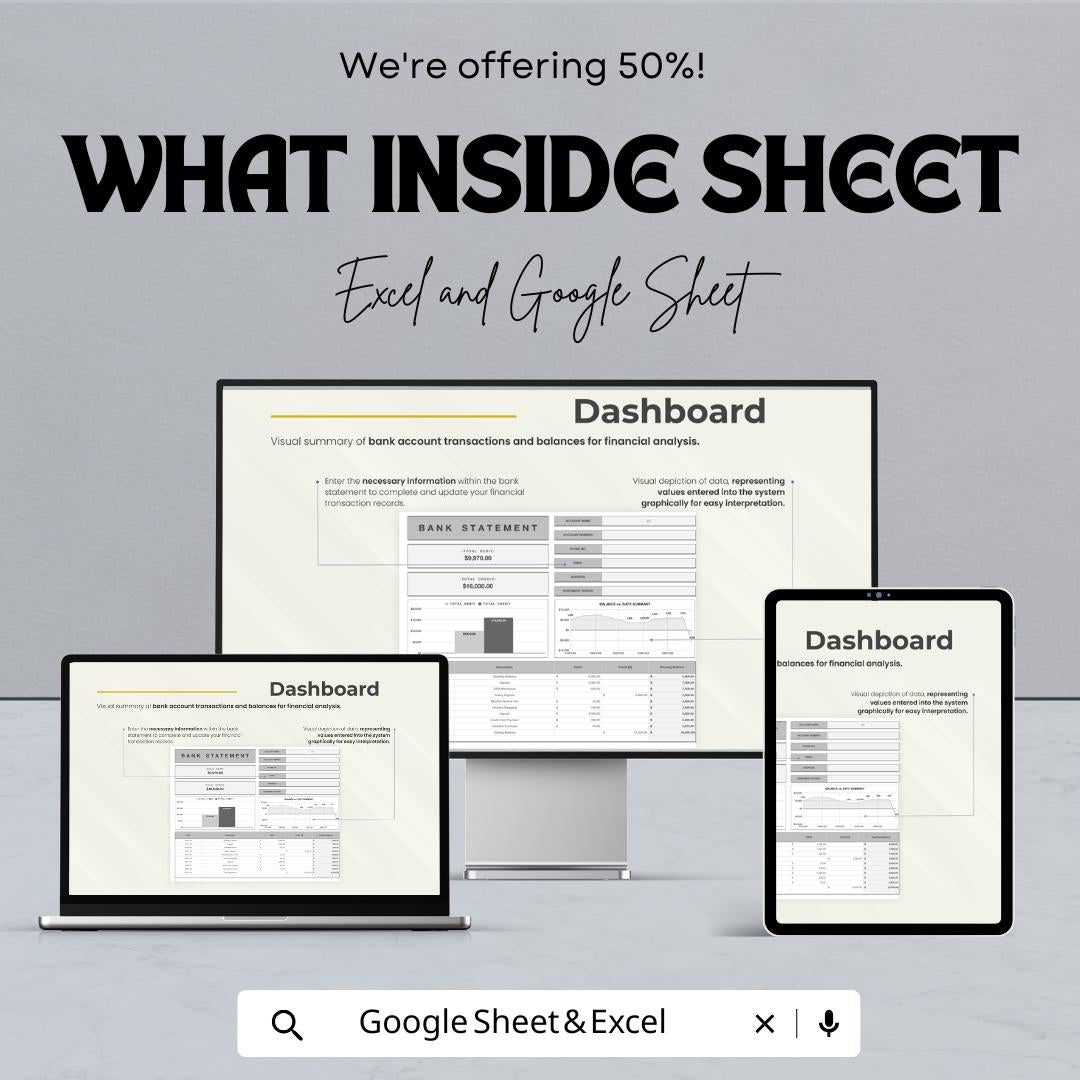 Bank Statement Sheet Template | Excel and Google Sheets | Financial Tracker | Debit & Credit Record | Expense Income Log | Digital Download