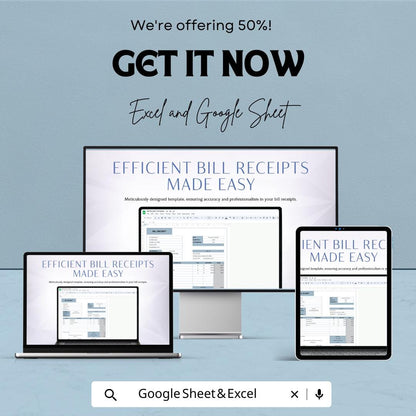 Editable Bill Receipt Template | Excel & Google Sheet | Printable Business Invoice | Custom Billing Tracker | Digital Download