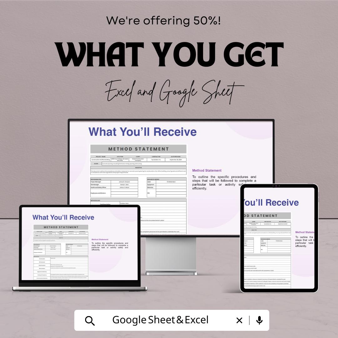 Method Statement Template | Editable Construction Work Method | Digital Safety Procedure Form | Project Planning Document