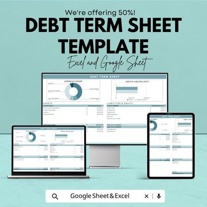 Debt Term Sheet Template | Debt Financing Spreadsheet | Loan Agreement Template | Excel & Google Sheets | Financial Planning Sheet