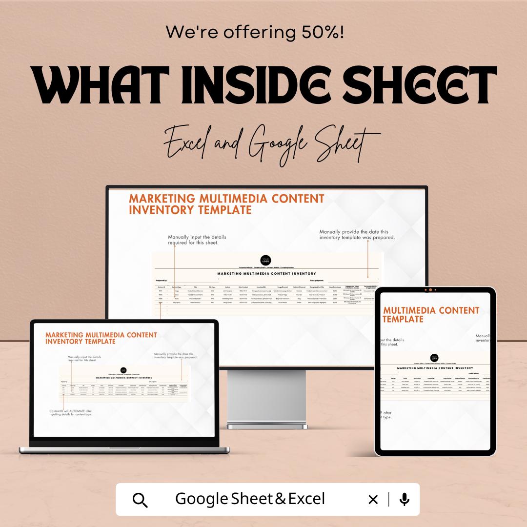 Marketing Multimedia Content Inventory Template | Content Asset Manager | Digital Asset Tracker | Marketing Content Organizer
