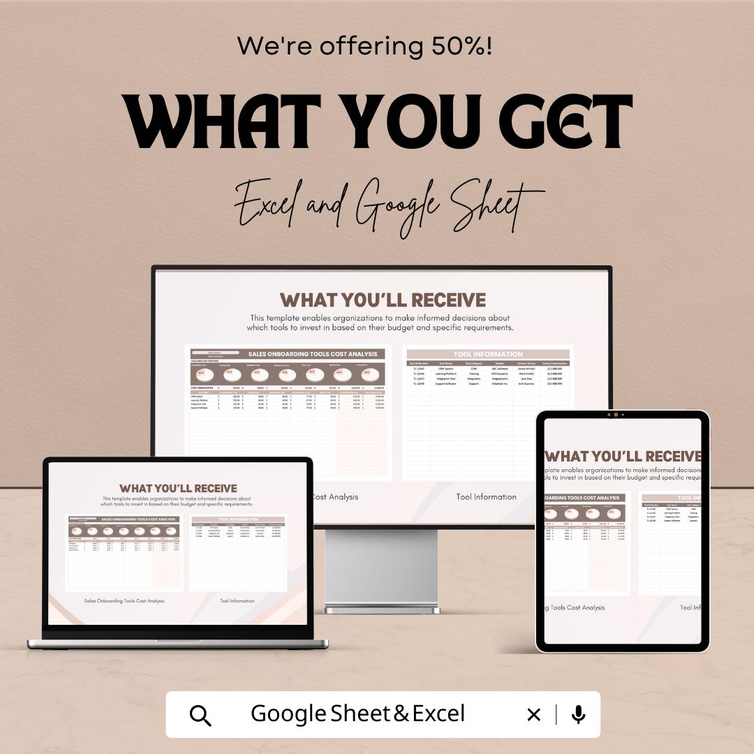 Sales Onboarding Tools Cost Analysis Template | Excel & Google Sheets | Sales Budget Planner | ROI Cost Tracking Spreadsheet