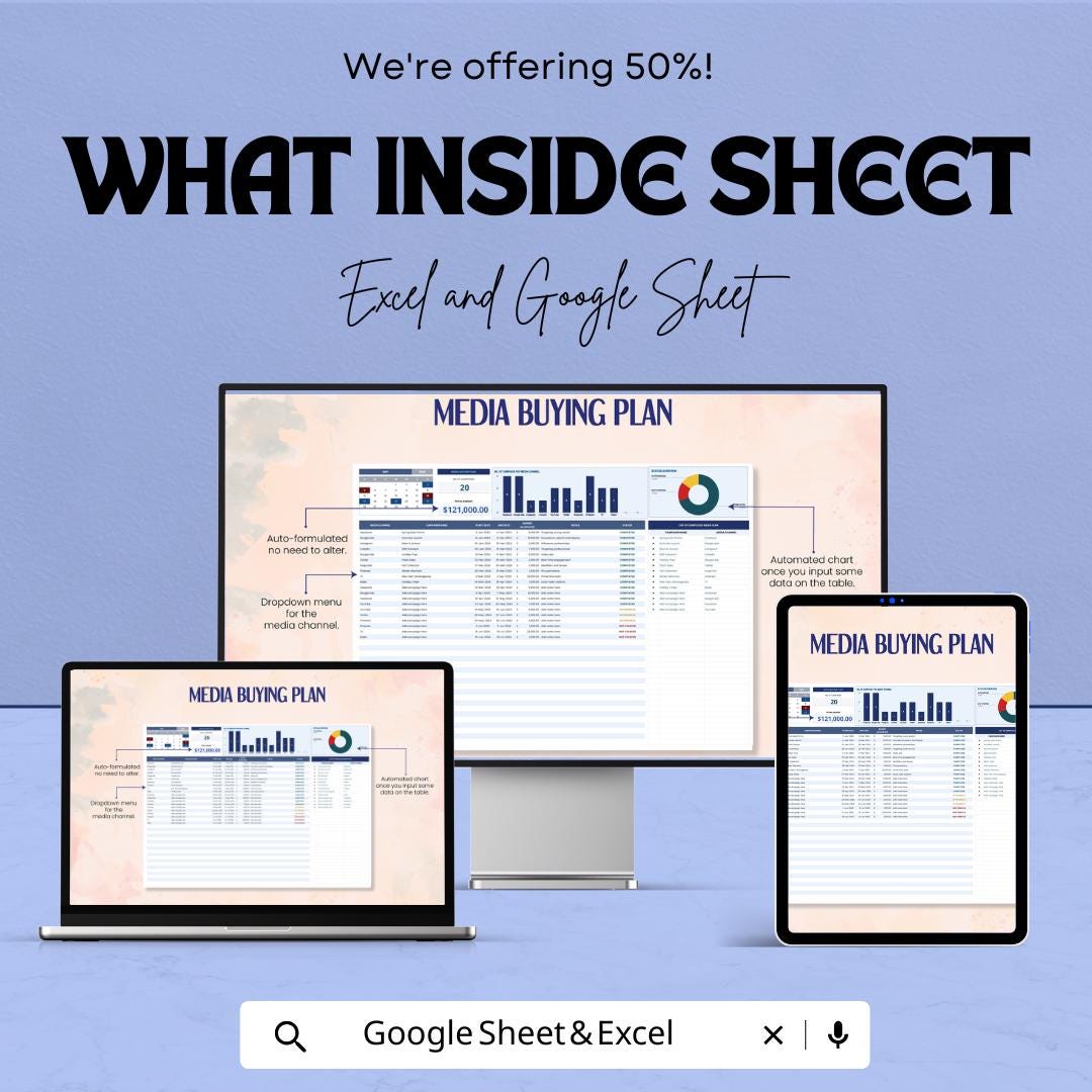 Media Buying Plan Template | Media Budget Tracker | Campaign Planning Spreadsheet | Marketing Strategy Sheet