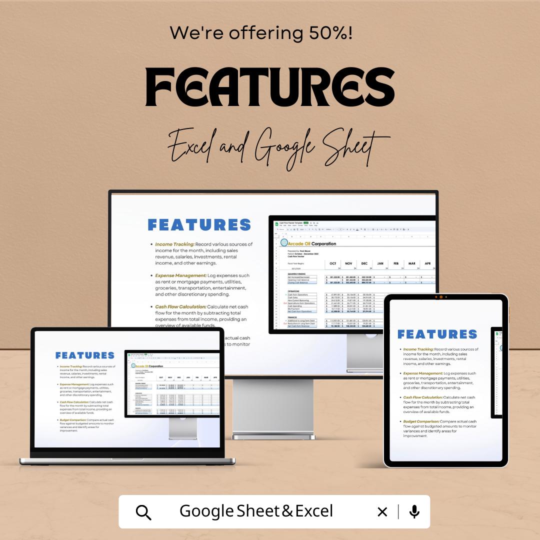 Cash Flow Tracker Sheet | Financial Planning Excel and Google Sheets Template | Monthly Cash Flow Management Tool | Track Income & Expenses