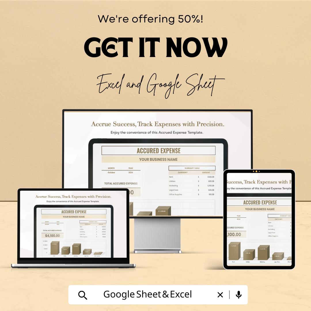 Accrued Expense Tracker Template - Excel & Google Sheets - Business Expense Management - Financial Template - 50% Off