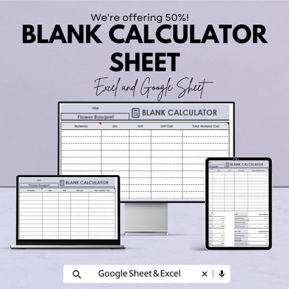 Blank Calculator Sheet | Excel & Google Sheets | Customizable Business Calculator Template | Expense and Cost Tracking Tool