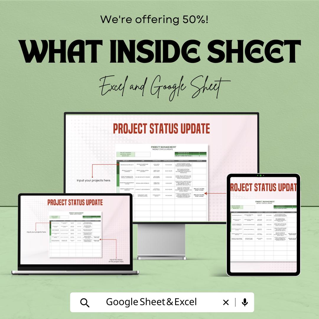 Project Status Update Template | Weekly Project Report | Project Tracking Spreadsheet | Project Manager Report Template