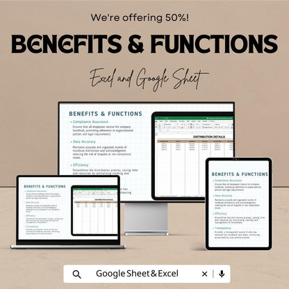 Employee Handbook Distribution Log, HR Handbook Tracker, Employee Acknowledgment Sheet, HR Compliance Log