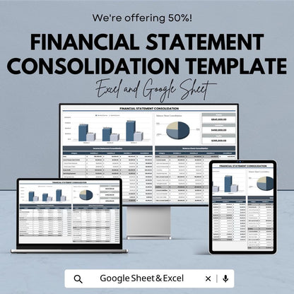 Financial Statement Consolidation Template | Consolidated Financials Spreadsheet | Income Statement & Balance Sheet Tool