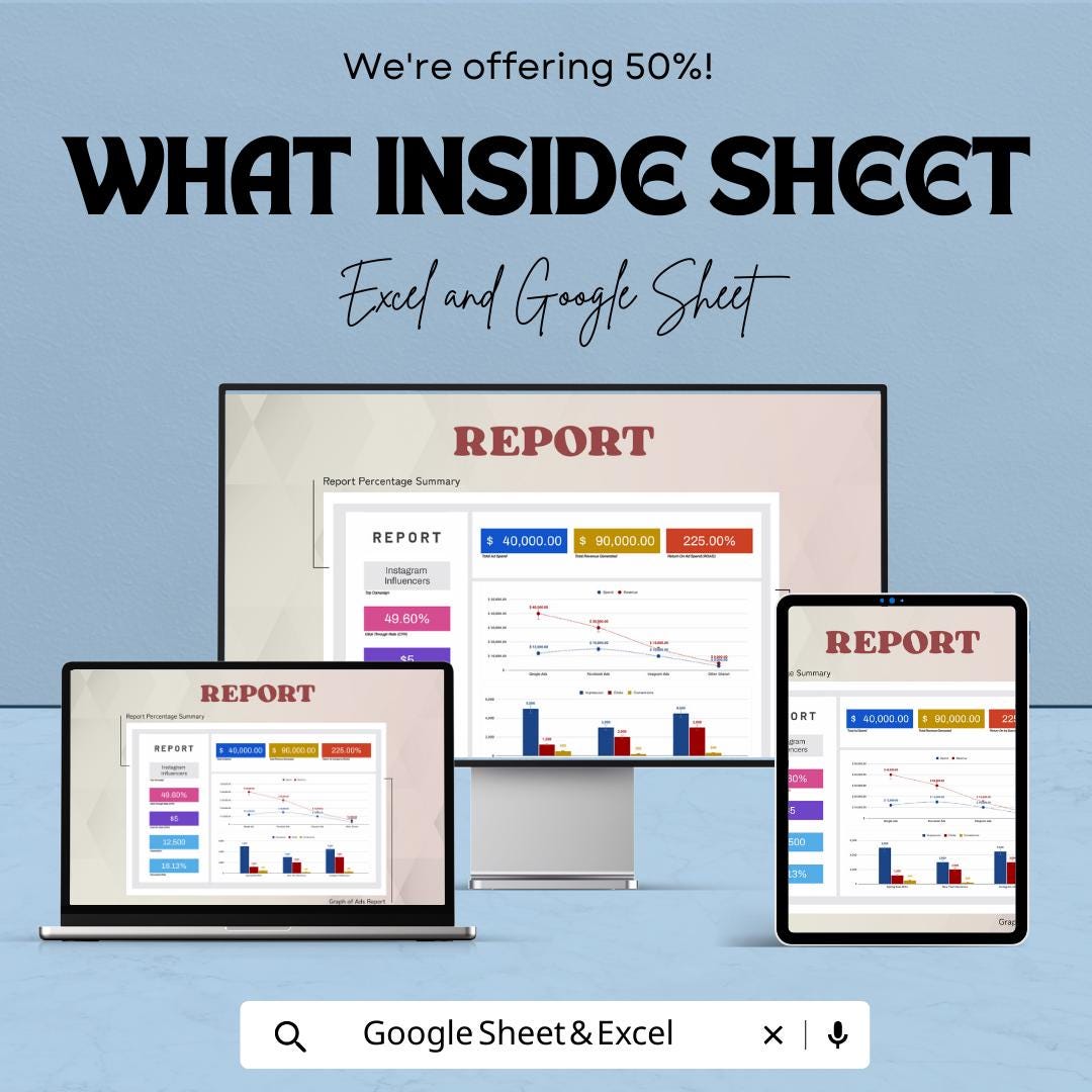 E-commerce Advertising Report Template | Excel & Google Sheets Ad Performance Tracker | Marketing Analytics Spreadsheet | ROAS Report