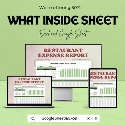 Restaurant Expense Report Template | Financial Tracking and Budget Management for Restaurants | Excel & Google Sheet Template