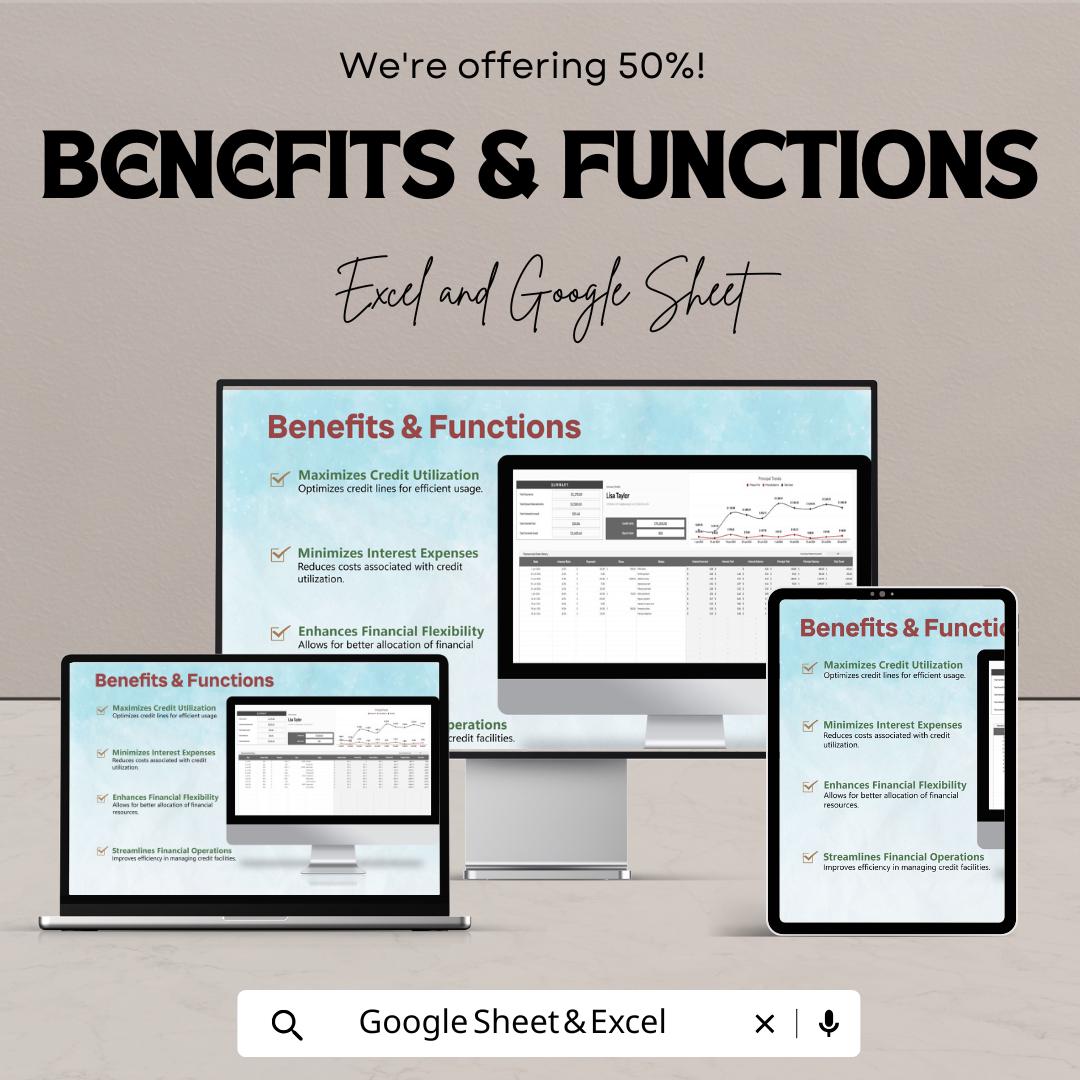 Finance Credit Line Optimization Template | Credit Utilization Tracker | Loan and Credit Management Spreadsheet | Financial Planner