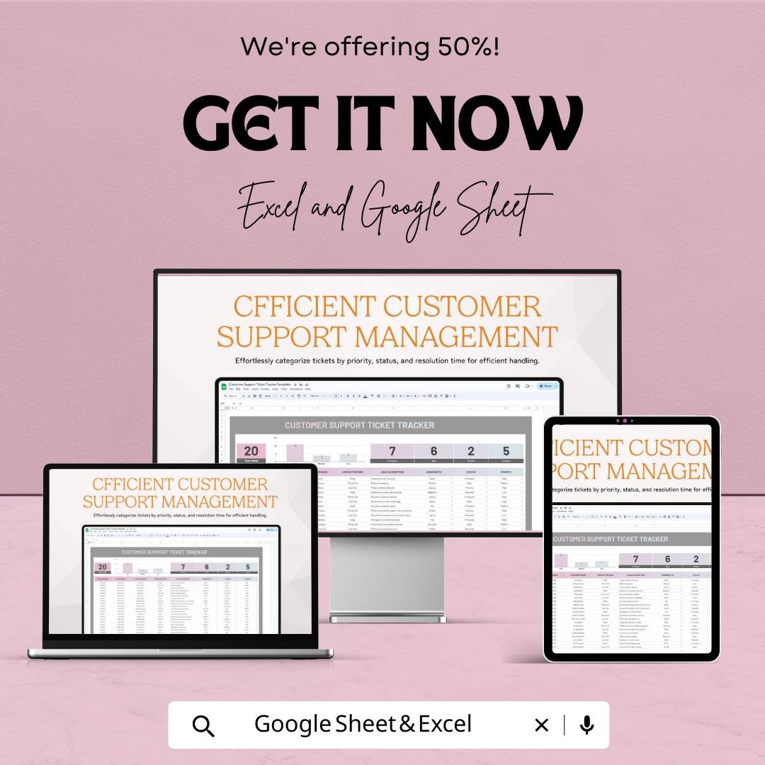 Customer Support Ticket Tracker Template | Help Desk Ticket System Spreadsheet | Customer Service Tracker | Support Ticket Log