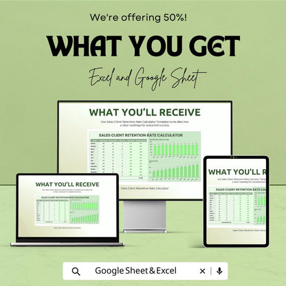 Sales Client Retention Rate Calculator Template | Customer Retention Tracker | Monthly Retention Dashboard | Excel & Google Sheets