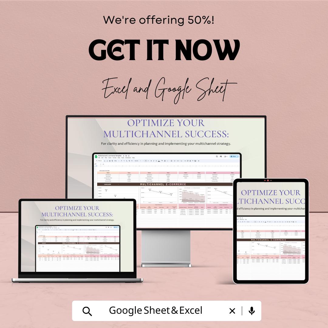 Multichannel E-commerce Dashboard Template, Online Store Sales Tracker, Excel & Google Sheets E-commerce Analytics Spreadsheet