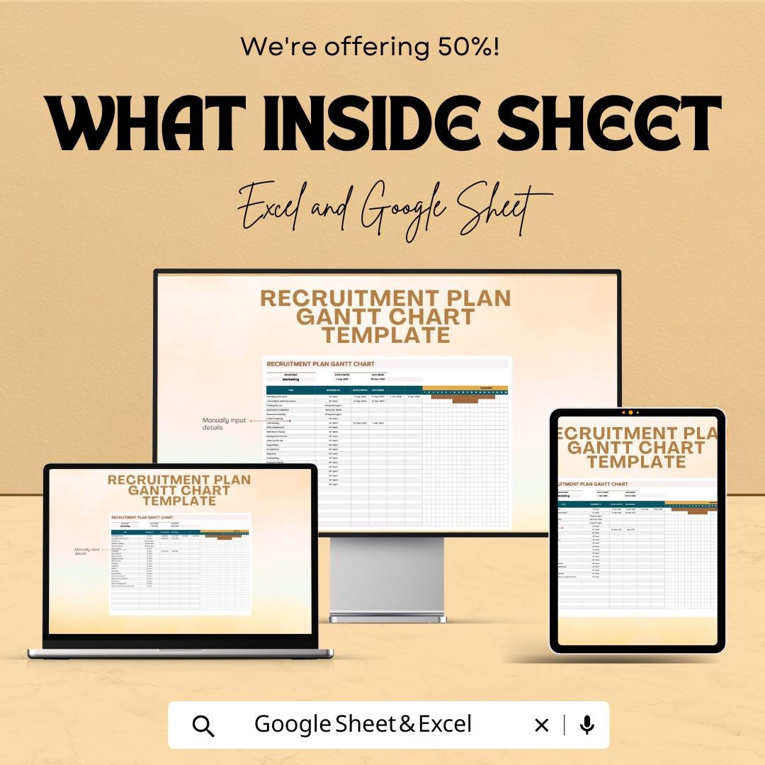 Recruitment Plan Gantt Chart Sheet - Excel and Google Sheets Template for Effective Hiring & Task Management