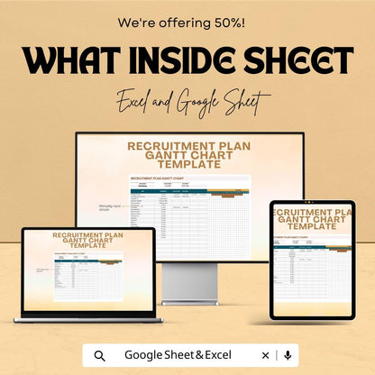 Recruitment Plan Gantt Chart Sheet - Excel and Google Sheets Template for Effective Hiring & Task Management