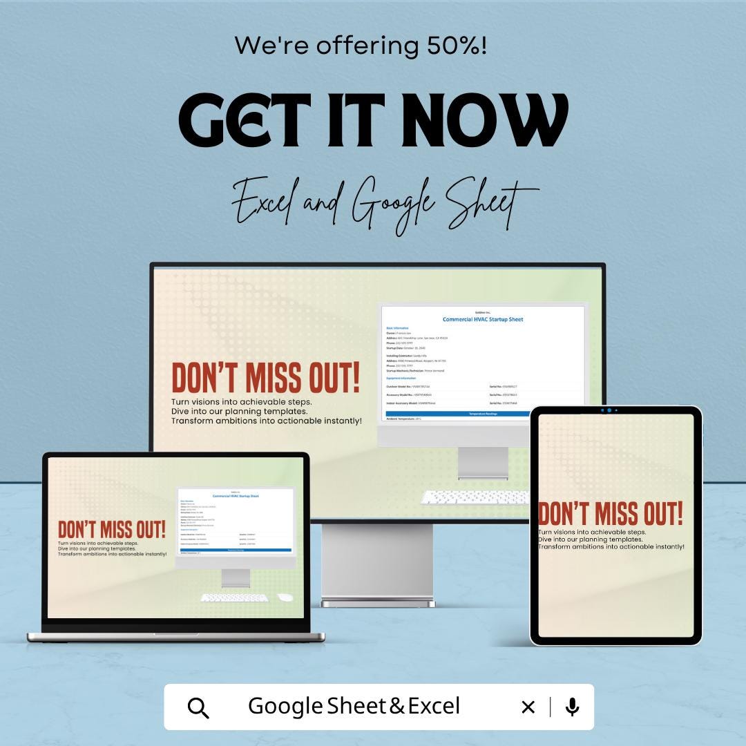 Commercial HVAC Startup Sheet Template | HVAC Commissioning Form | HVAC Checklist Excel | Startup Report Template | Google Sheets