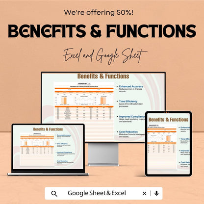 Transport & Logistics Account Reconciliation Sheet - Google Sheets for Financial Management, Budget Tracking and Automated Calculations