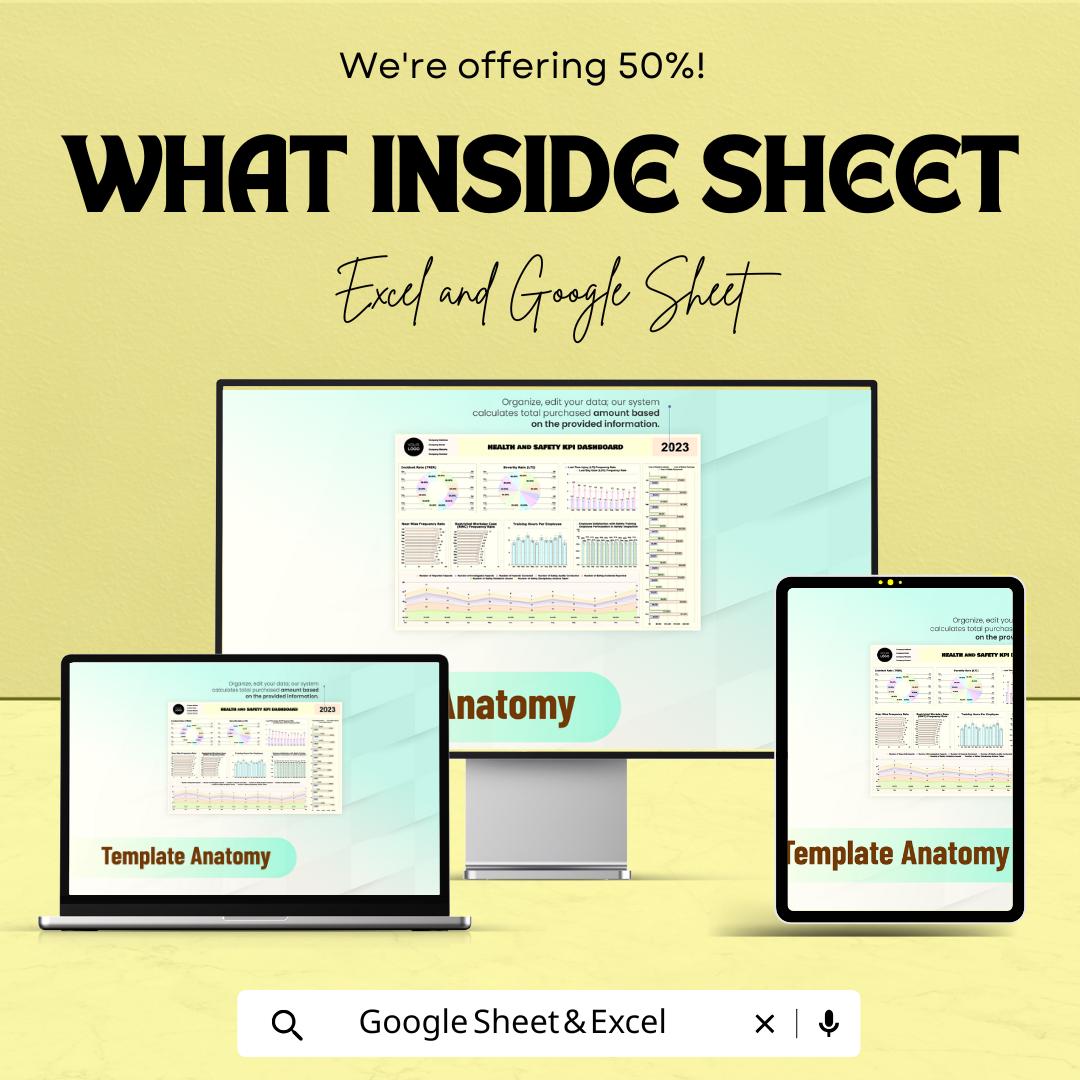 Health and Safety KPI Dashboard HR Sheet | Google Sheet Template | Incident Rate, Safety Metrics, Compliance Monitoring | HR Dashboard