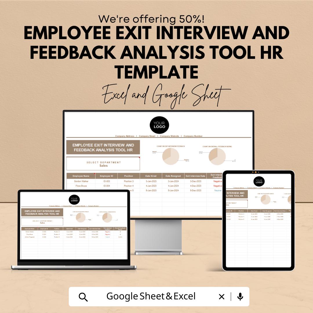 Employee Exit Interview and Feedback Analysis Tool HR Template | Exit Interview Dashboard | Employee Feedback Tracker
