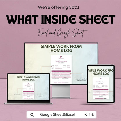 Simple Work from Home Log Sheet Template | Track Daily Work Hours and Activities | Google Sheet & Excel File | Work Log for Remote Jobs