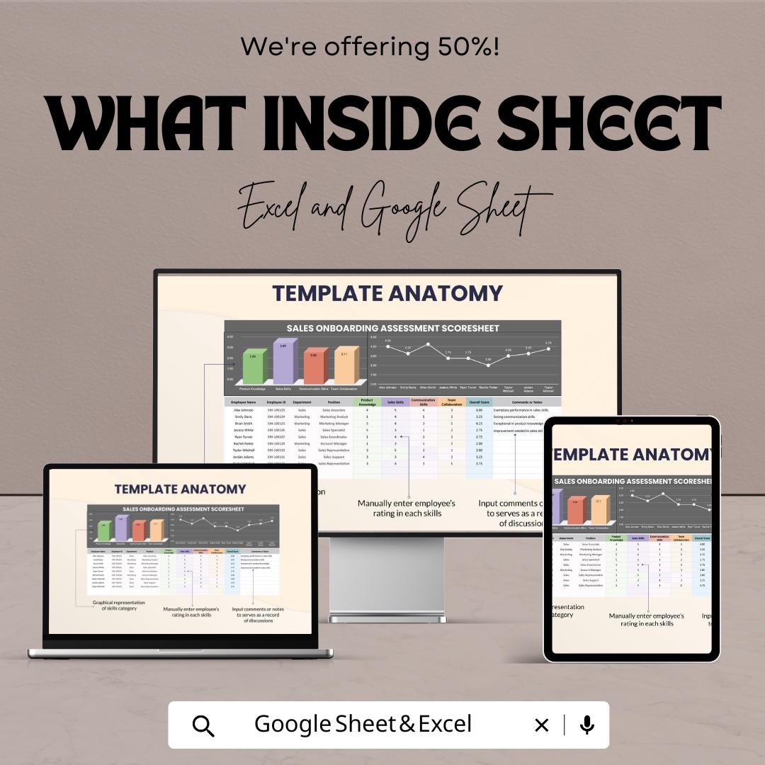 Sales Onboarding Assessment Scoresheet Template | Employee Evaluation Sheet | Sales Training Tracker | Performance Assessment Template Excel
