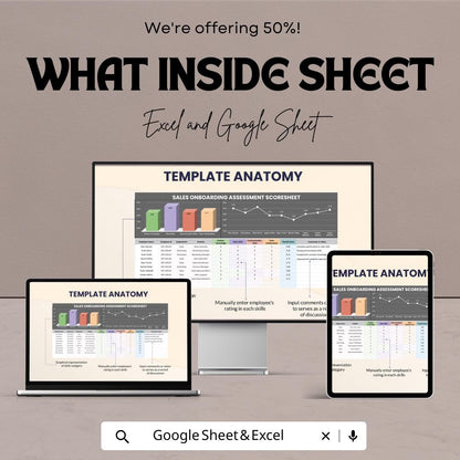 Sales Onboarding Assessment Scoresheet Template | Employee Evaluation Sheet | Sales Training Tracker | Performance Assessment Template Excel