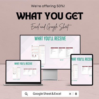 Financial Planning Template | Budget Planner Spreadsheet | Income and Expense Tracker | Savings and Goals Planner