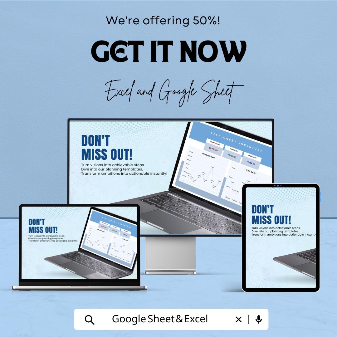 Stationery Inventory Sheet - Excel & Google Sheets Template - Track Stock, Sales, and Profits for Your Stationery Business