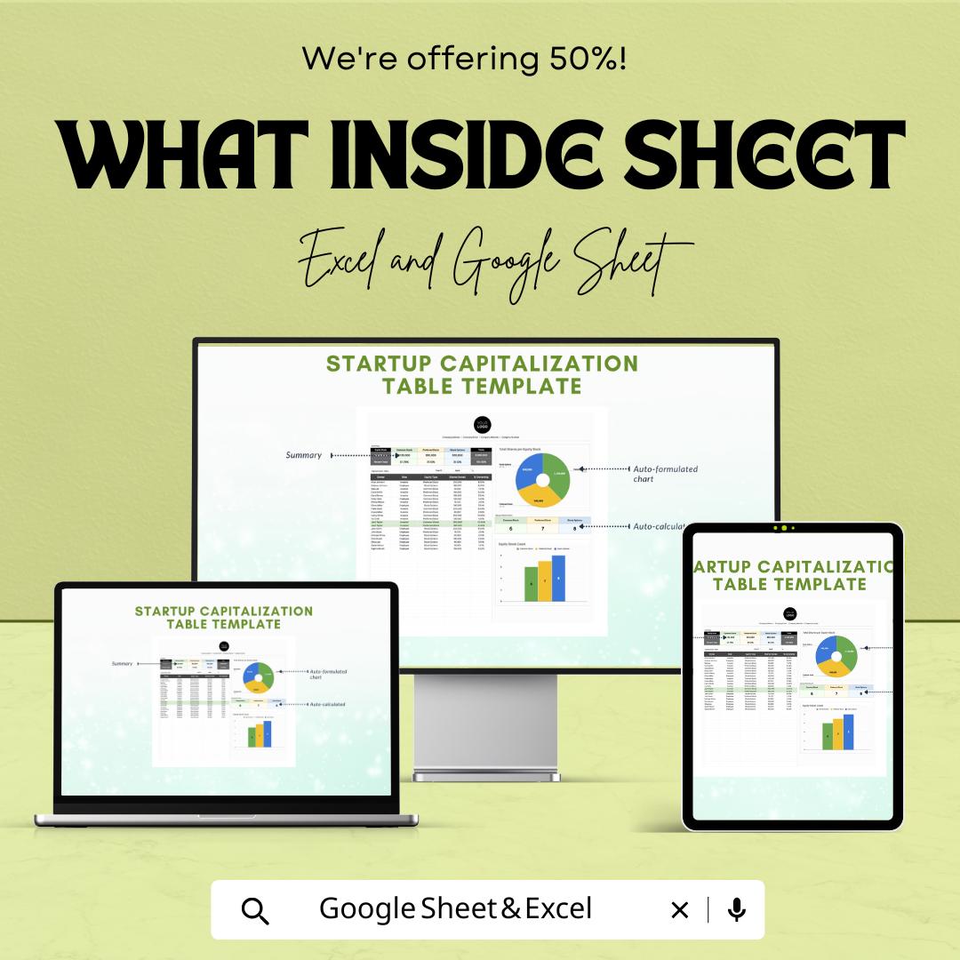 Startup Capitalization Table Template | Excel & Google Sheets | Cap Table Spreadsheet | Equity Ownership Tracker | Investor Shares Tool