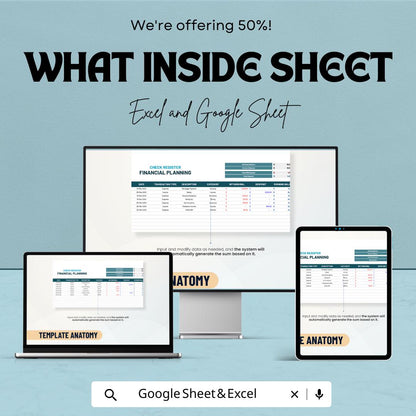 Check Register for Financial Planning Template | Expense Tracker | Income and Expense Log | Budget Register Spreadsheet