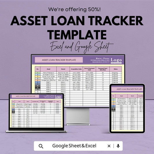 Asset Loan Tracker Template | Loan Payment Tracker Spreadsheet | Asset Management Log | Excel and Google Sheets Loan Tracking Template