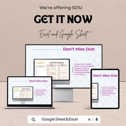 Aesthetic Schedule Sheet | Creative Task Planner | Excel & Google Sheet | Weekly Schedule Template | 50% Off